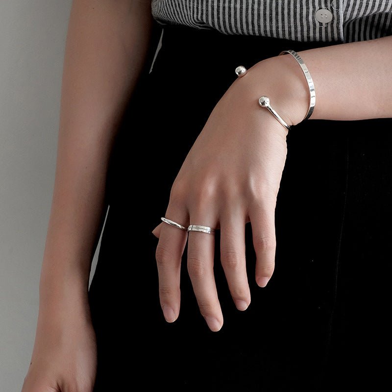 Simple Gold Beads 925 Sterling Silver Open Bangle - KIAHMILLA