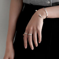 Simple Gold Beads 925 Sterling Silver Open Bangle - KIAHMILLA