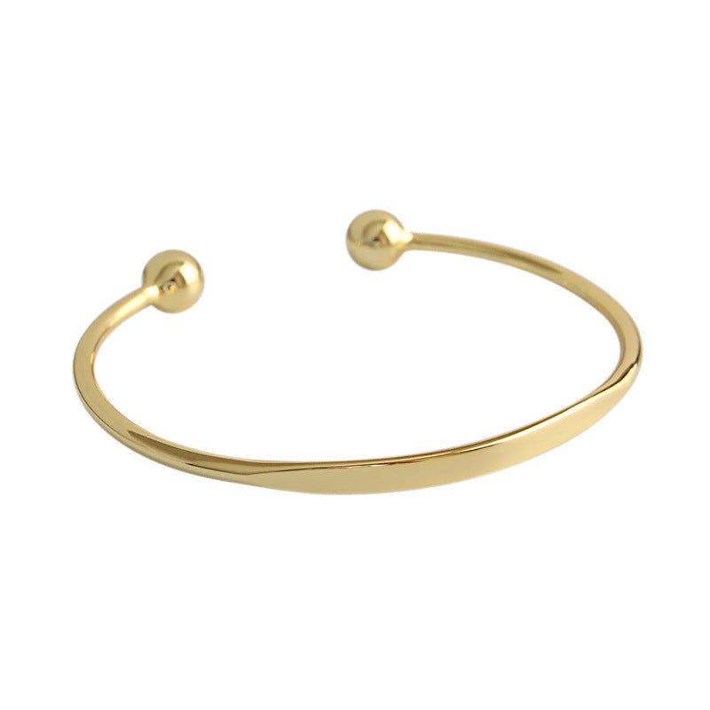 Simple Gold Beads 925 Sterling Silver Open Bangle - KIAHMILLA