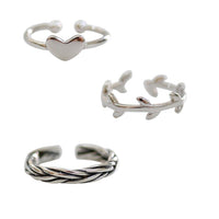 Simple Heart Leaves Twisted 925 Sterling Silver Adjustable Joint Ring - KIAHMILLA