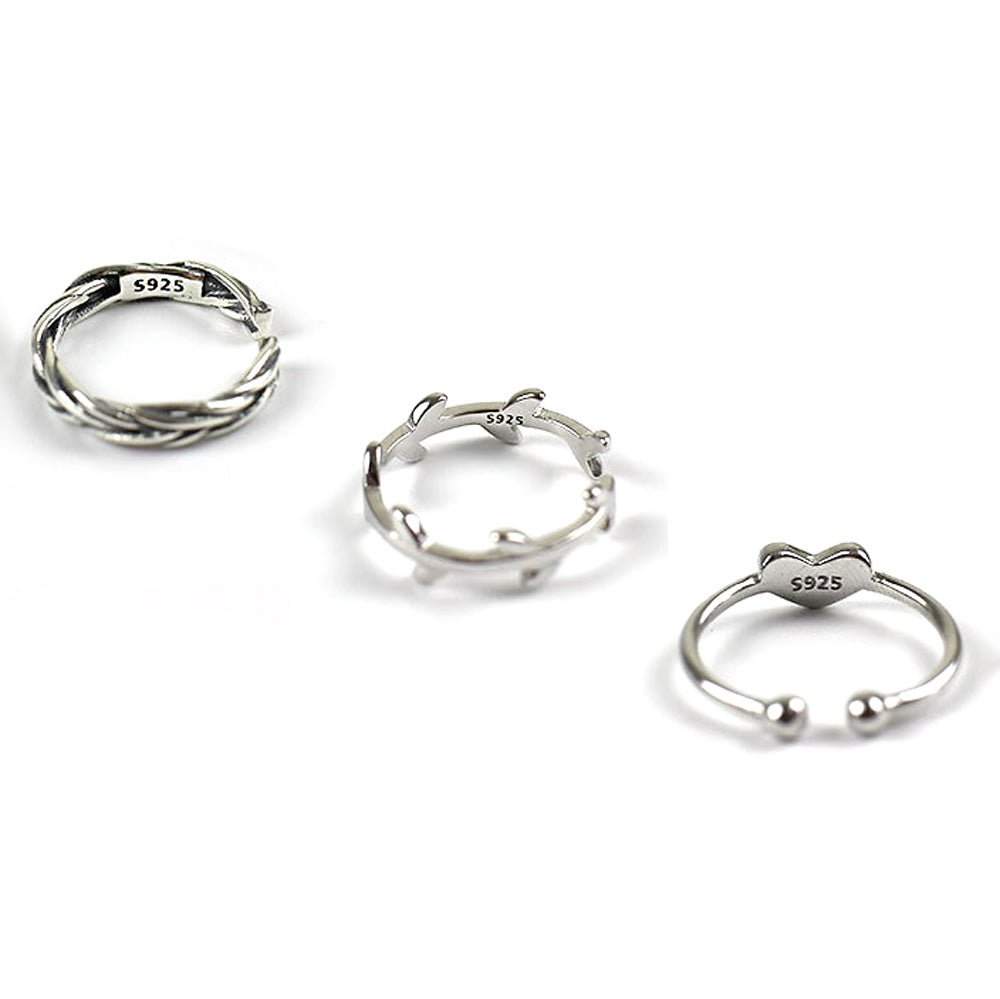 Simple Heart Leaves Twisted 925 Sterling Silver Adjustable Joint Ring - KIAHMILLA
