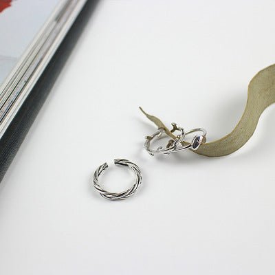 Simple Heart Leaves Twisted 925 Sterling Silver Adjustable Joint Ring - KIAHMILLA
