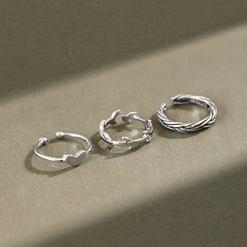 Simple Heart Leaves Twisted 925 Sterling Silver Adjustable Joint Ring - KIAHMILLA