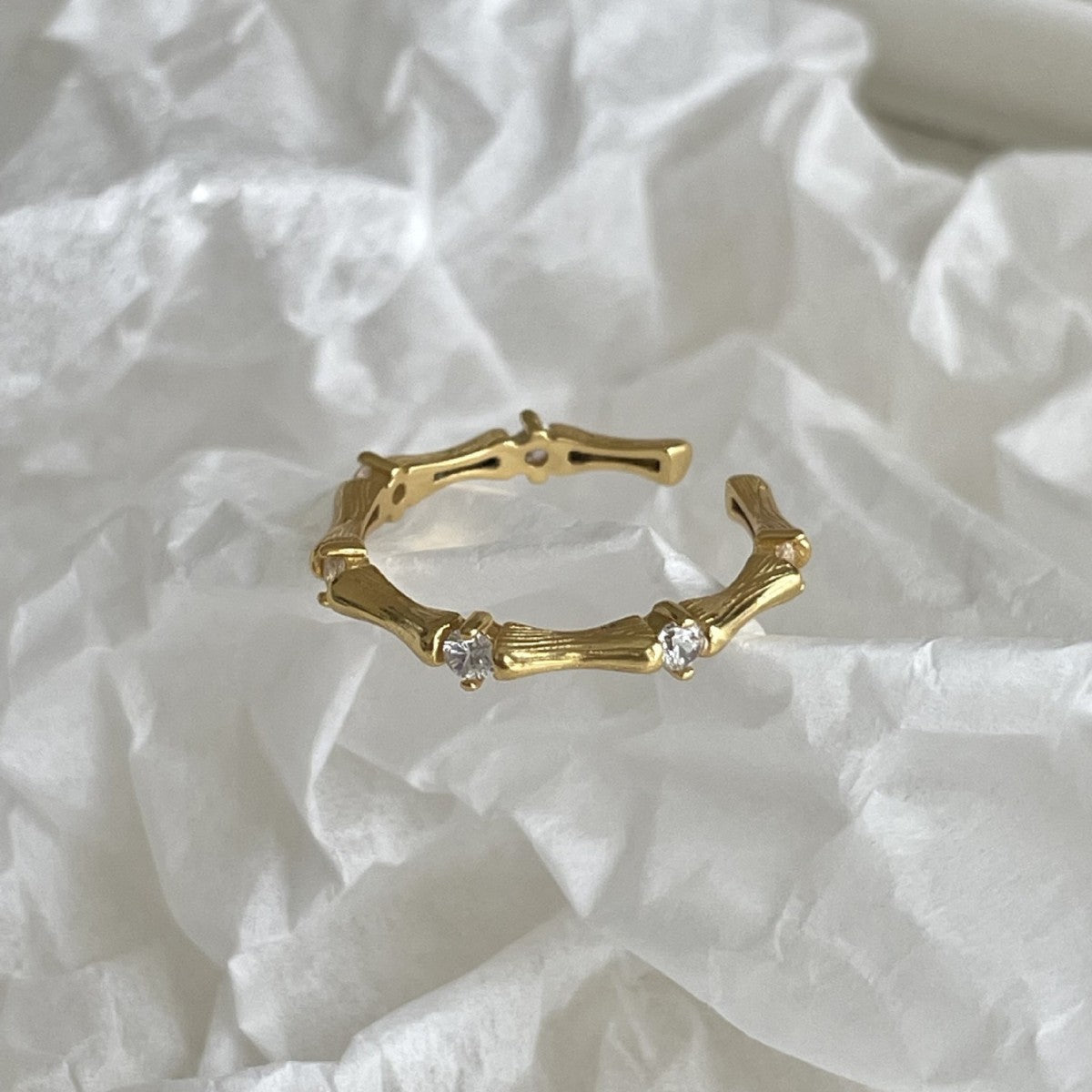 Simple Irregular CZ Camboo Joint 925 Sterling Silver Adjustable Ring - KIAHMILLA