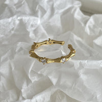 Simple Irregular CZ Camboo Joint 925 Sterling Silver Adjustable Ring - KIAHMILLA