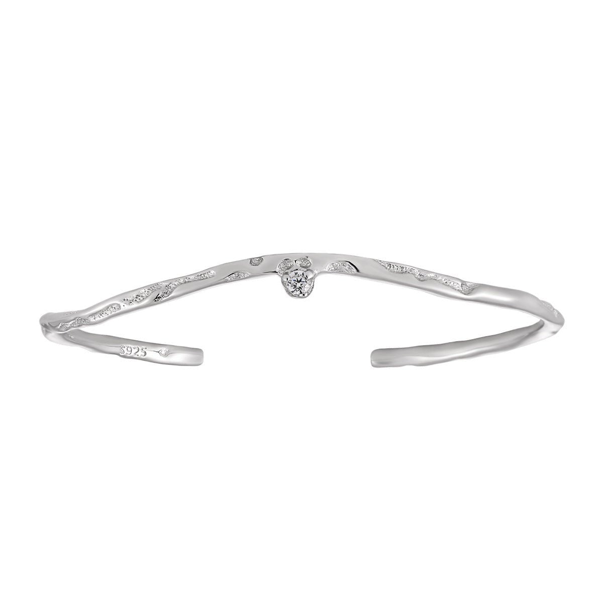 Simple Irregular CZ Wave 925 Sterling Silver Open Bangle - KIAHMILLA