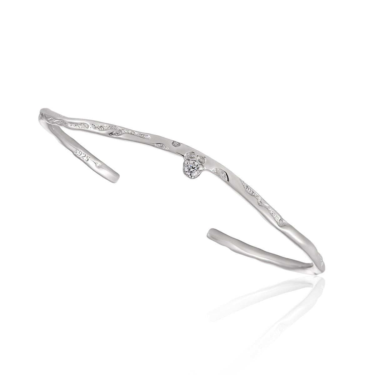 Simple Irregular CZ Wave 925 Sterling Silver Open Bangle - KIAHMILLA