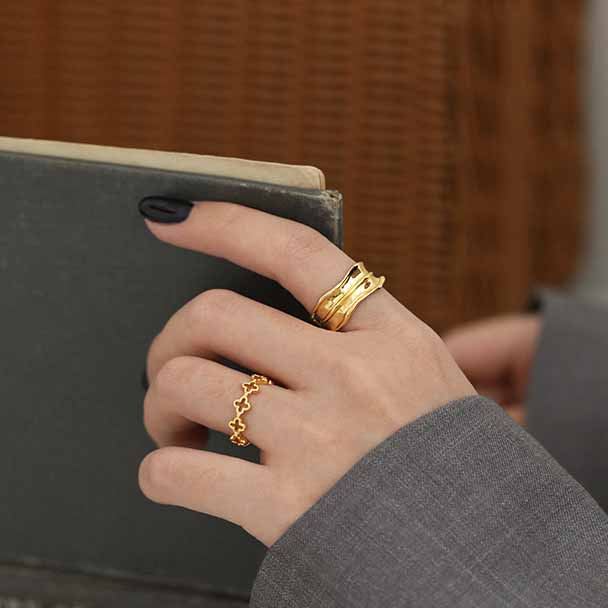 Simple Irregular Grain 925 Sterling Silver Adjustable Ring - KIAHMILLA