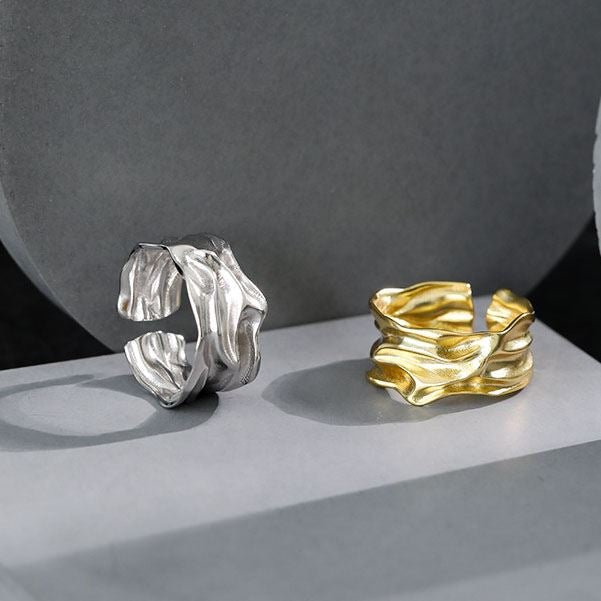 Simple Irregular River 925 Sterling Silver Wide Adjustable Ring - KIAHMILLA