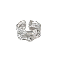 Simple Irregular River 925 Sterling Silver Wide Adjustable Ring - KIAHMILLA
