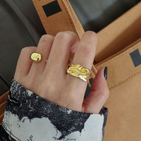 Simple Irregular River 925 Sterling Silver Wide Adjustable Ring - KIAHMILLA