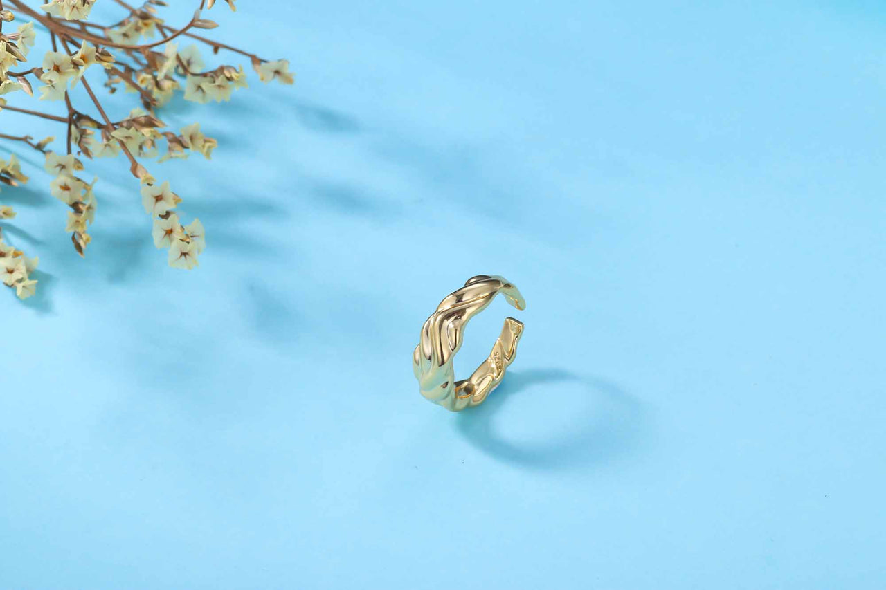 Simple Irregular Wave 925 Sterling Silver Adjustable Ring - KIAHMILLA
