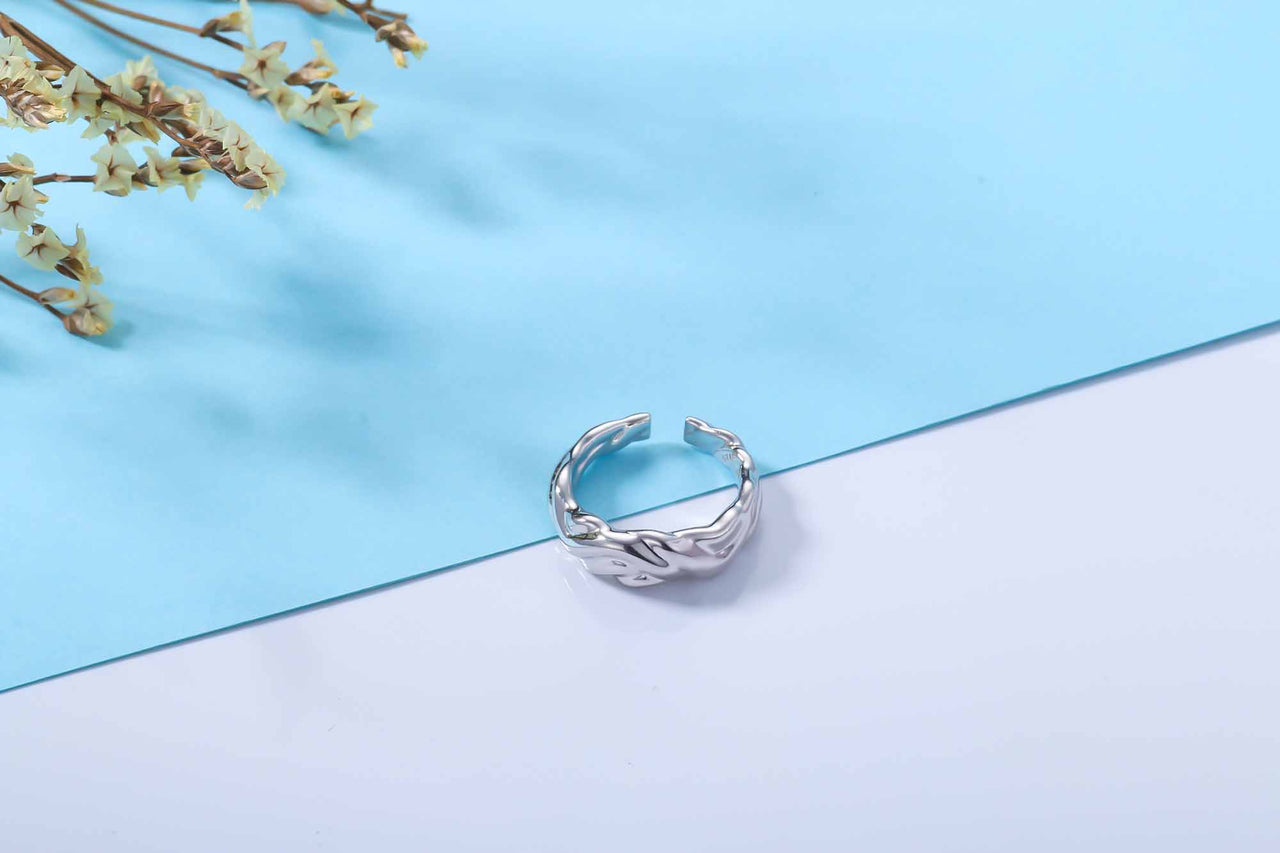 Simple Irregular Wave 925 Sterling Silver Adjustable Ring - KIAHMILLA