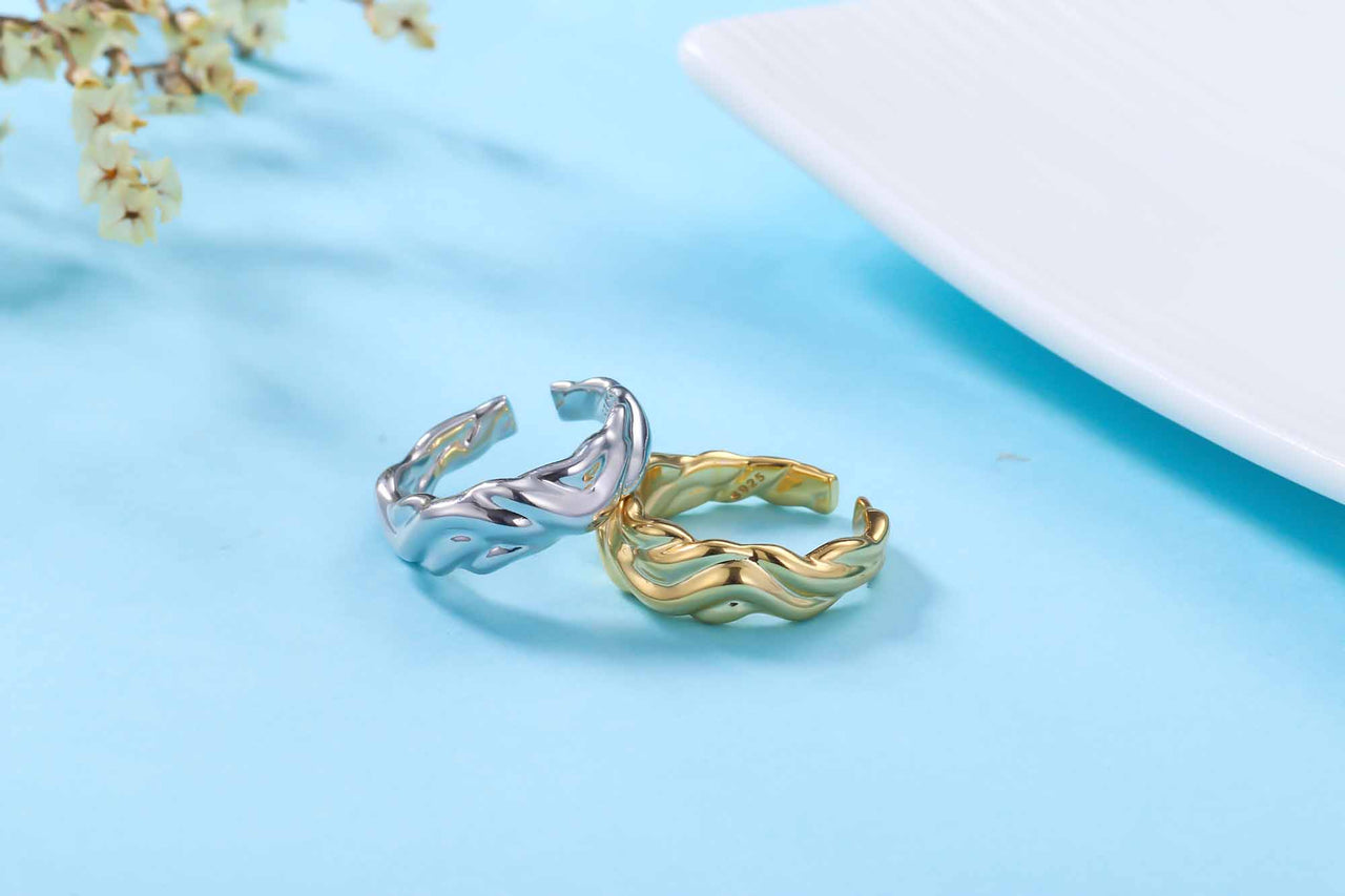Simple Irregular Wave 925 Sterling Silver Adjustable Ring - KIAHMILLA