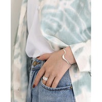 Simple Irregular Wave 925 Sterling Silver Open Bangle - KIAHMILLA