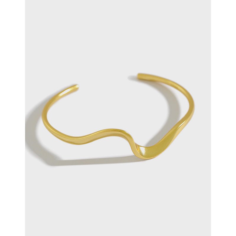Simple Irregular Wave 925 Sterling Silver Open Bangle - KIAHMILLA