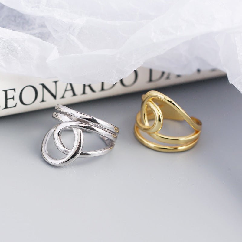 Simple Lines Cross Double Layer 925 Sterling Silver Adjustable Ring - KIAHMILLA