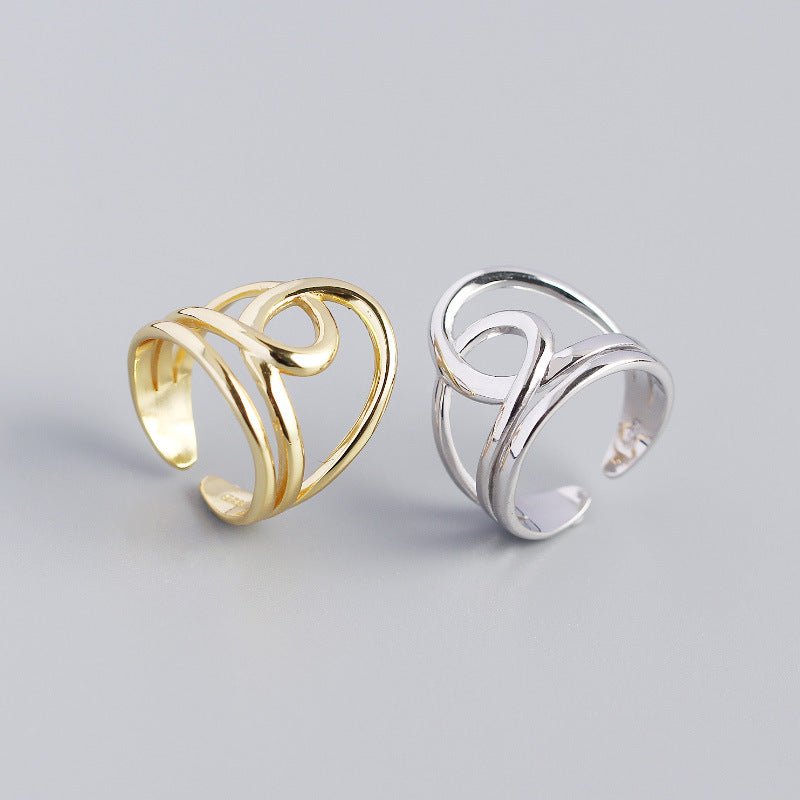 Simple Lines Cross Double Layer 925 Sterling Silver Adjustable Ring - KIAHMILLA