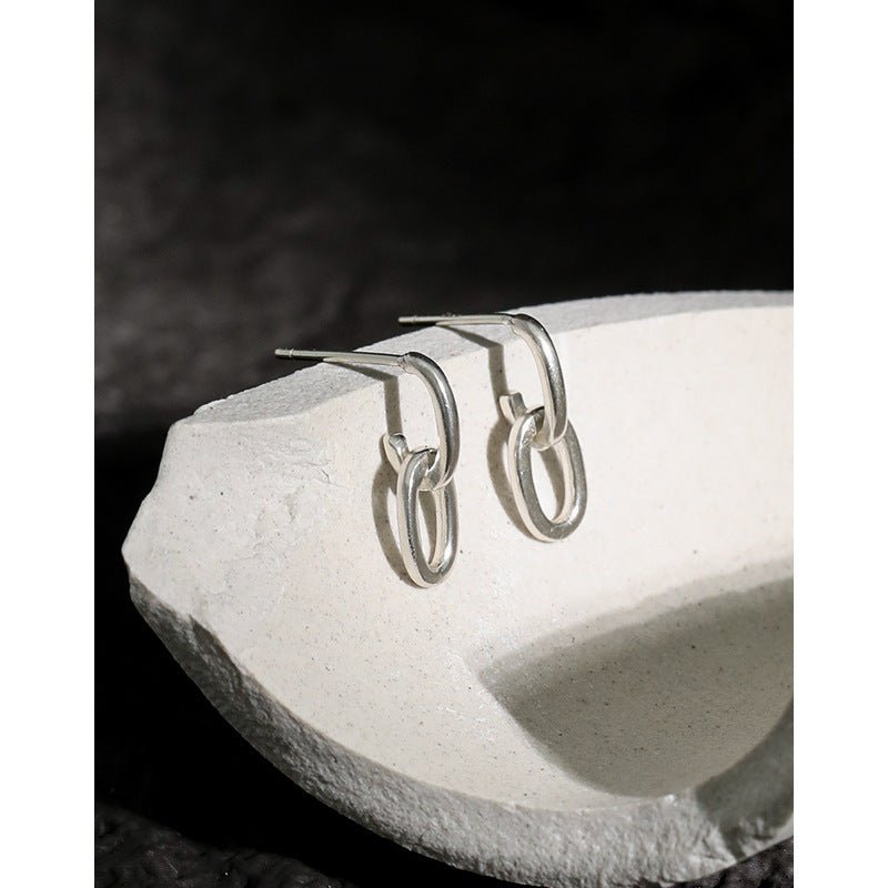 Simple Mini Loop Chain 925 Sterling Silver Stud Earrings - KIAHMILLA
