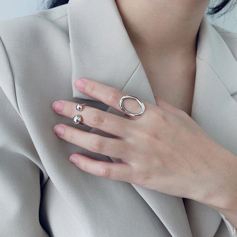 Simple Mother Child Balls 925 Sterling Silver Adjustable Ring - KIAHMILLA