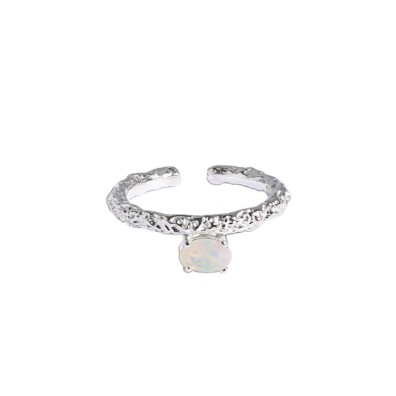 Simple Oval Created Opal 925 Sterling Silver Adjustable Ring - KIAHMILLA