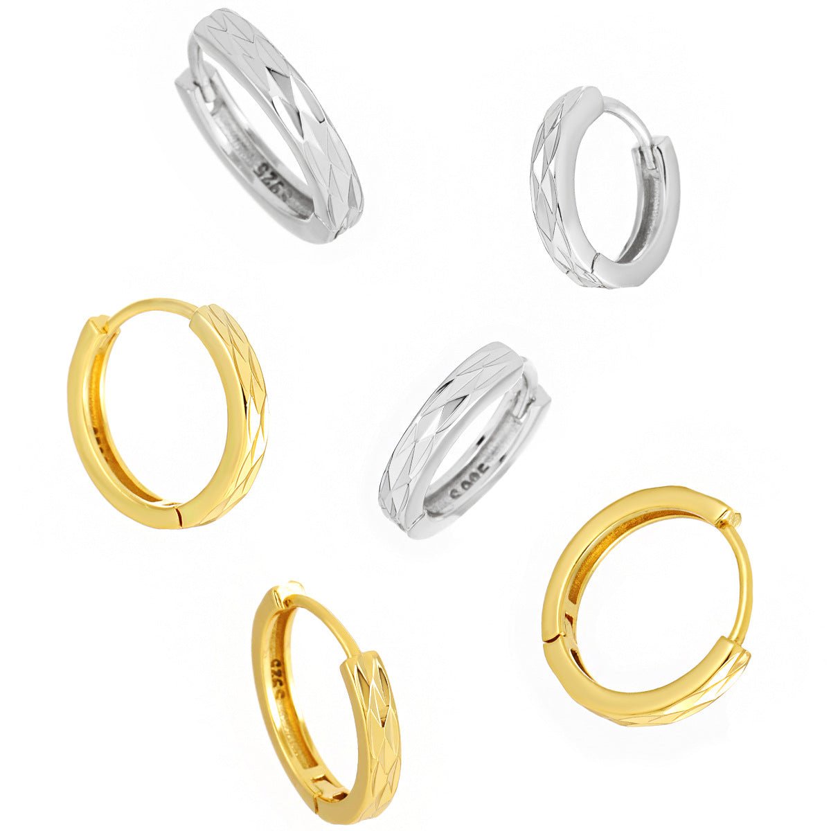 Simple Rhombu Pattern Circle 925 Sterling Silver Hoop Earrings - KIAHMILLA