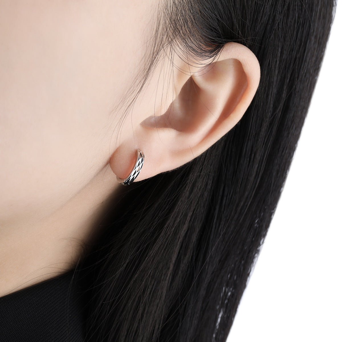 Simple Rhombu Pattern Circle 925 Sterling Silver Hoop Earrings - KIAHMILLA