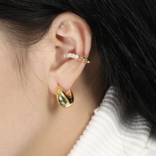 Simple Round 5 Shell Pearls 925 Sterling Silver Non-Pierced Earring(Single) - KIAHMILLA