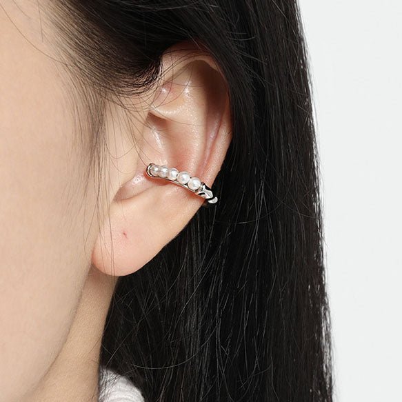 Simple Round 5 Shell Pearls 925 Sterling Silver Non-Pierced Earring(Single) - KIAHMILLA