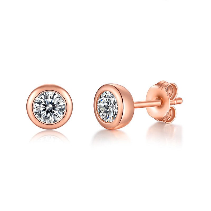 Simple Round Moissanite CZ 925 Sterling Silver Stud Earrings - KIAHMILLA