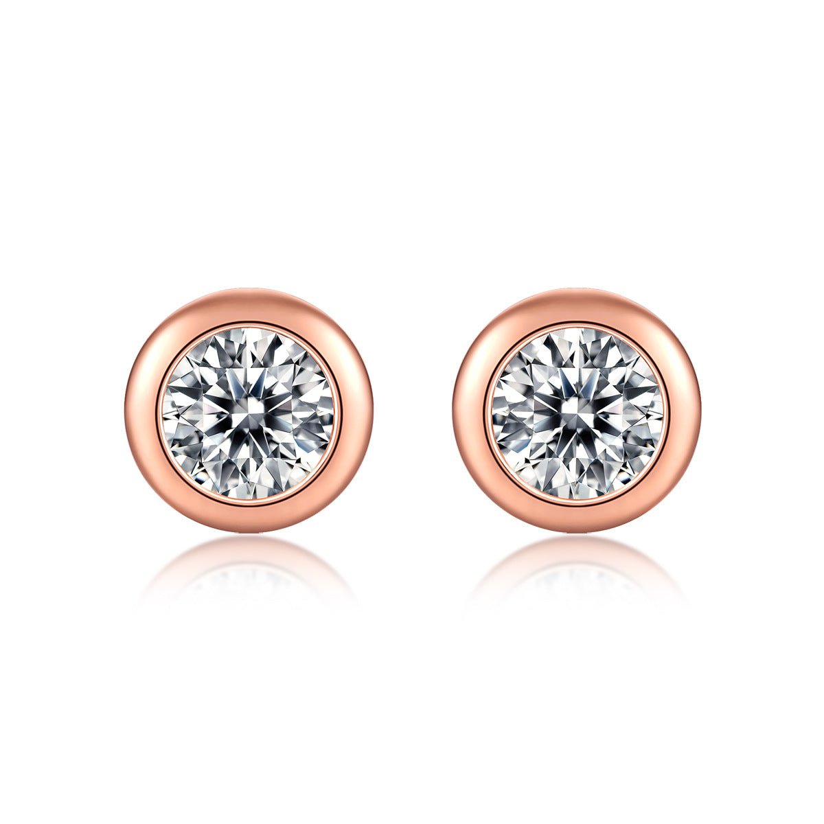 Simple Round Moissanite CZ 925 Sterling Silver Stud Earrings - KIAHMILLA