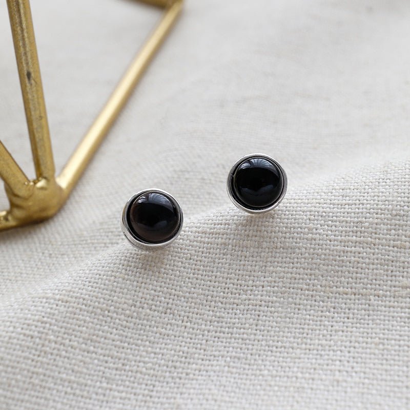 Simple Round Natural Agate 925 Sterling Silver Stud Earrings - KIAHMILLA
