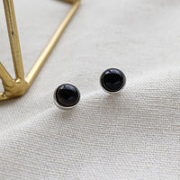 Simple Round Natural Agate 925 Sterling Silver Stud Earrings - KIAHMILLA