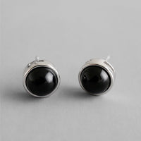 Simple Round Natural Agate 925 Sterling Silver Stud Earrings - KIAHMILLA