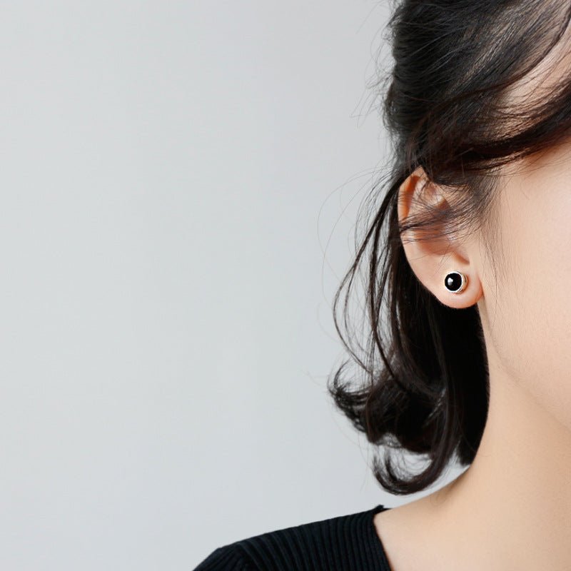 Simple Round Natural Agate 925 Sterling Silver Stud Earrings - KIAHMILLA