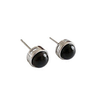 Simple Round Natural Agate 925 Sterling Silver Stud Earrings - KIAHMILLA