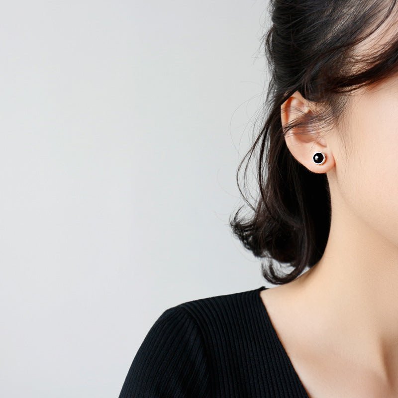 Simple Round Natural Agate 925 Sterling Silver Stud Earrings - KIAHMILLA