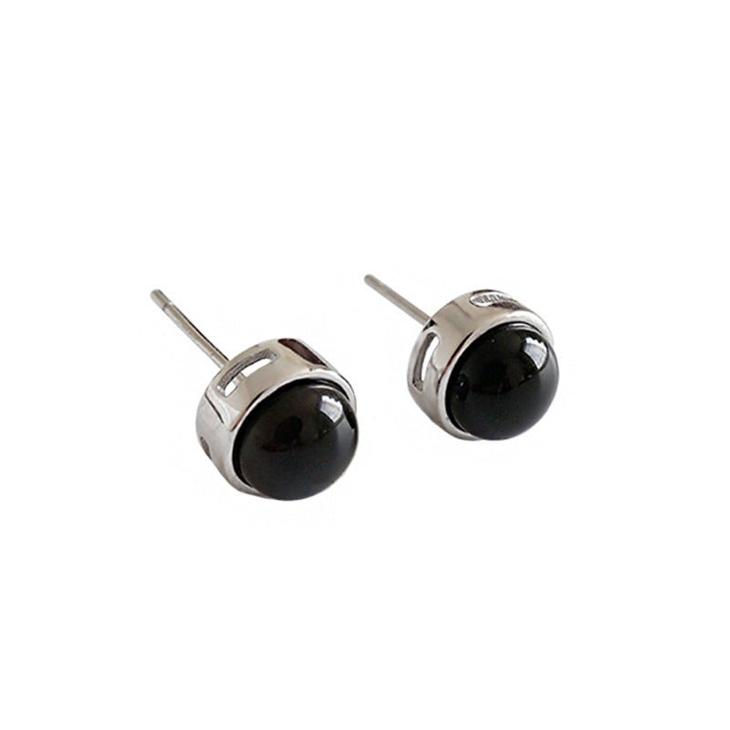 Simple Round Natural Agate 925 Sterling Silver Stud Earrings - KIAHMILLA