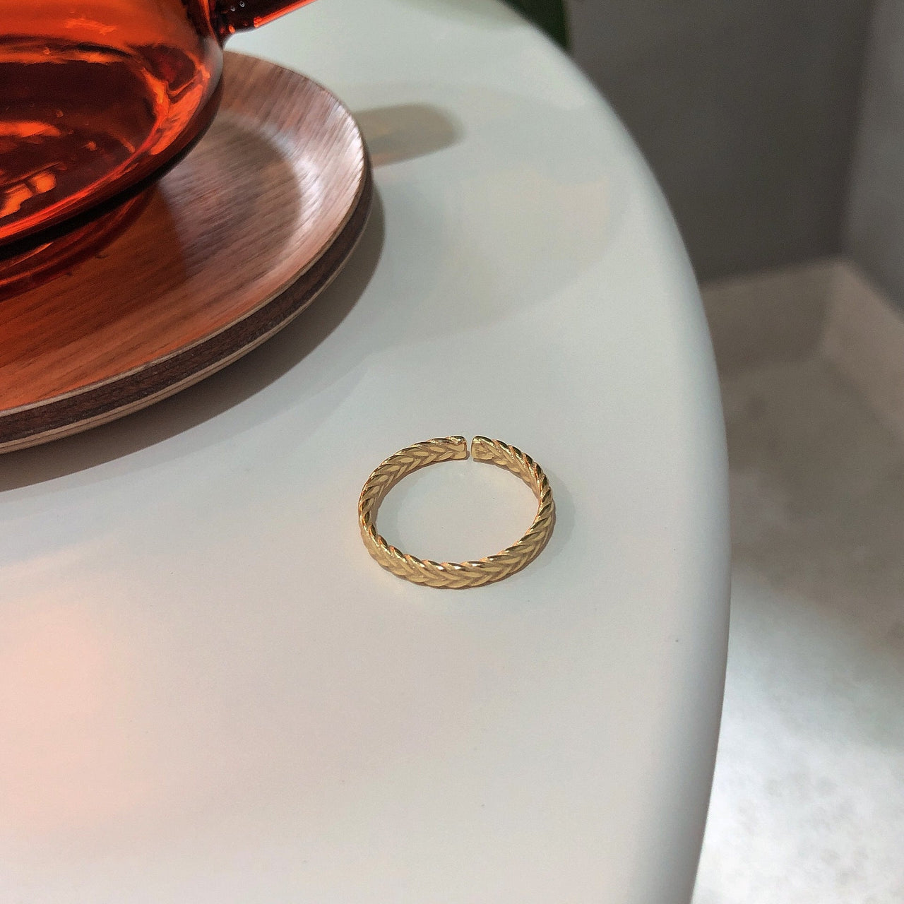 Simple Yellow Gold Twisted 925 Sterling Silver Adjustable Ring - KIAHMILLA