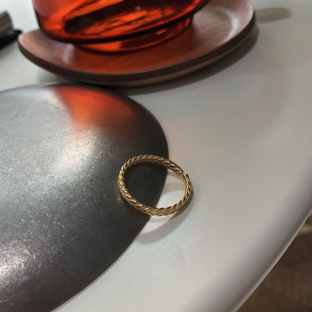 Simple Yellow Gold Twisted 925 Sterling Silver Adjustable Ring - KIAHMILLA