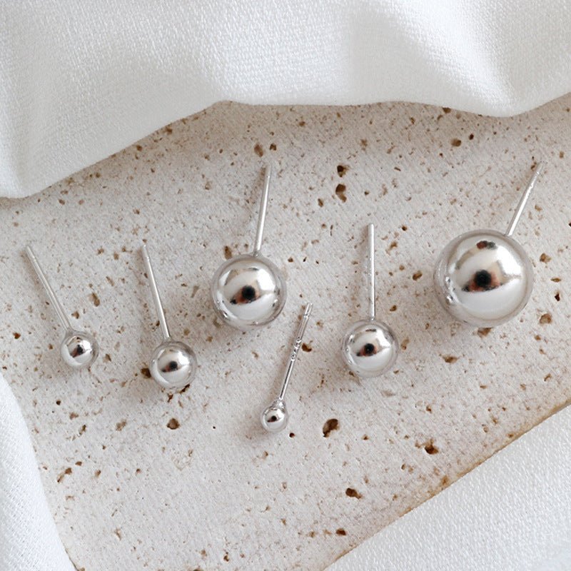 Smooth Round Bead 925 Sterling Silver Studs Earrings 2.5/3/4/5/6/8/10 mm - KIAHMILLA