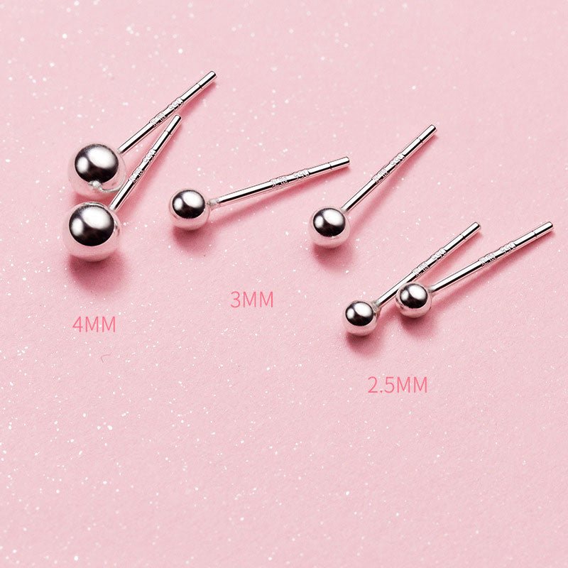 Smooth Round Bead 925 Sterling Silver Studs Earrings 2.5/3/4/5/6/8/10 mm - KIAHMILLA