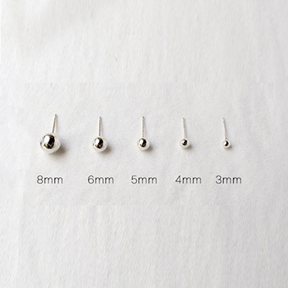 Smooth Round Bead 925 Sterling Silver Studs Earrings 2.5/3/4/5/6/8/10 mm - KIAHMILLA