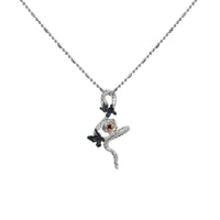 Snake Butterfly Zircon and Red Gemstone Flower Pendant on a 925 Sterling Silver Necklace - KIAHMILLA