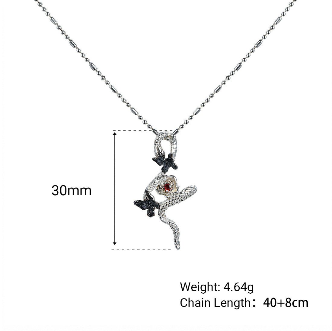 Snake Butterfly Zircon and Red Gemstone Flower Pendant on a 925 Sterling Silver Necklace - KIAHMILLA