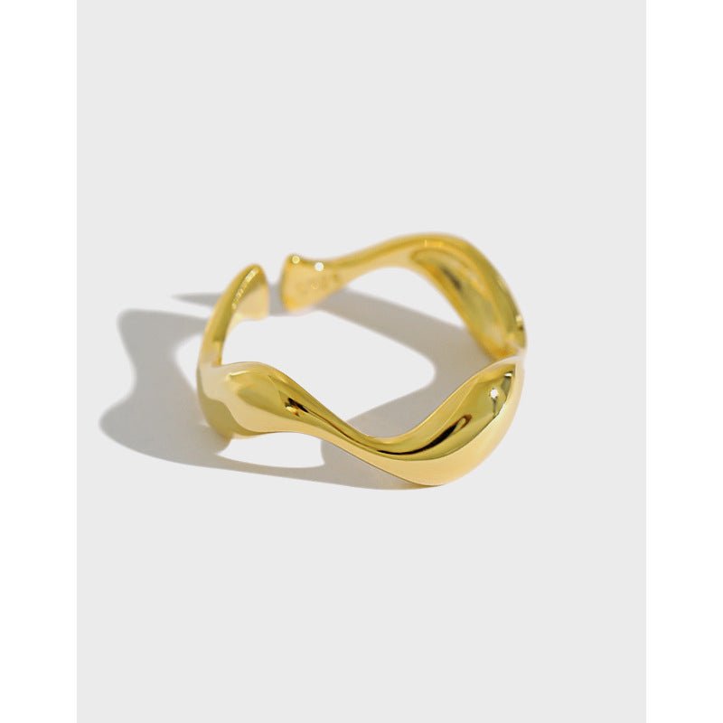stacked silver ring INS minimalist irregular wavy smooth S925 pure silver open ring for women - KIAHMILLA