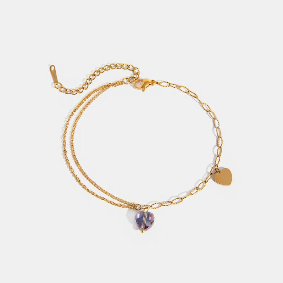Stainless Steel Synthetic Crystal Heart Anklet Bracelet - Coolpeacock
