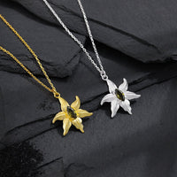 Starfish Design Natural Peridot 925 Sterling Silver Necklace Delicate Unique Style Sea-Inspired Jewelry Pendant - KIAHMILLA