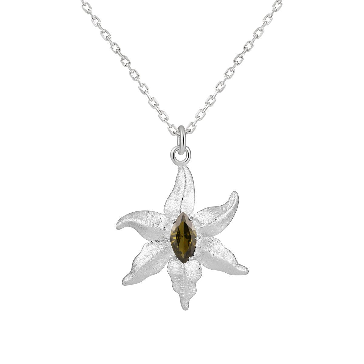 Starfish Design Natural Peridot 925 Sterling Silver Necklace Delicate Unique Style Sea-Inspired Jewelry Pendant - KIAHMILLA