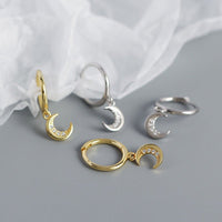 Sweet CZ Crescent Moon 925 Sterling Silver Hoop Earrings - KIAHMILLA